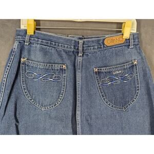 Size 32 Denim Skirt Women's A Line Embroidered Gitano Dark Wash Vintage